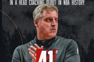 开拓者主帅诺里NBA执教首秀率队拿下41分大胜 创历史纪录!